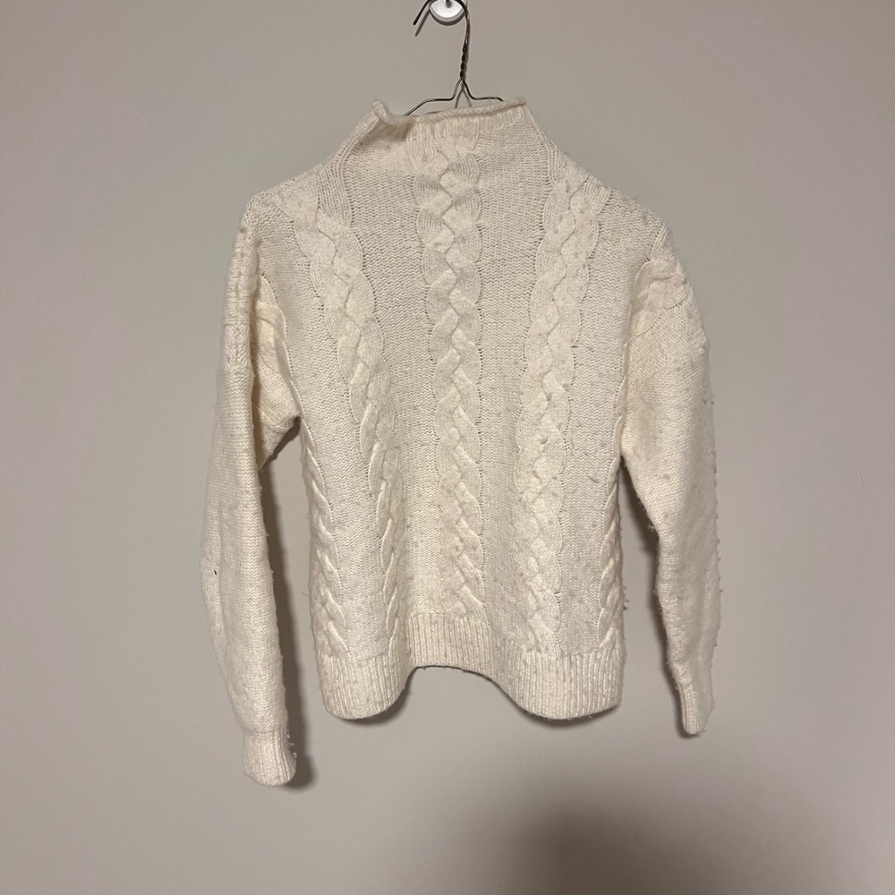 Madewell XS Cream Cable Knit Mock Neck Sweater Classic Cozy Pullover